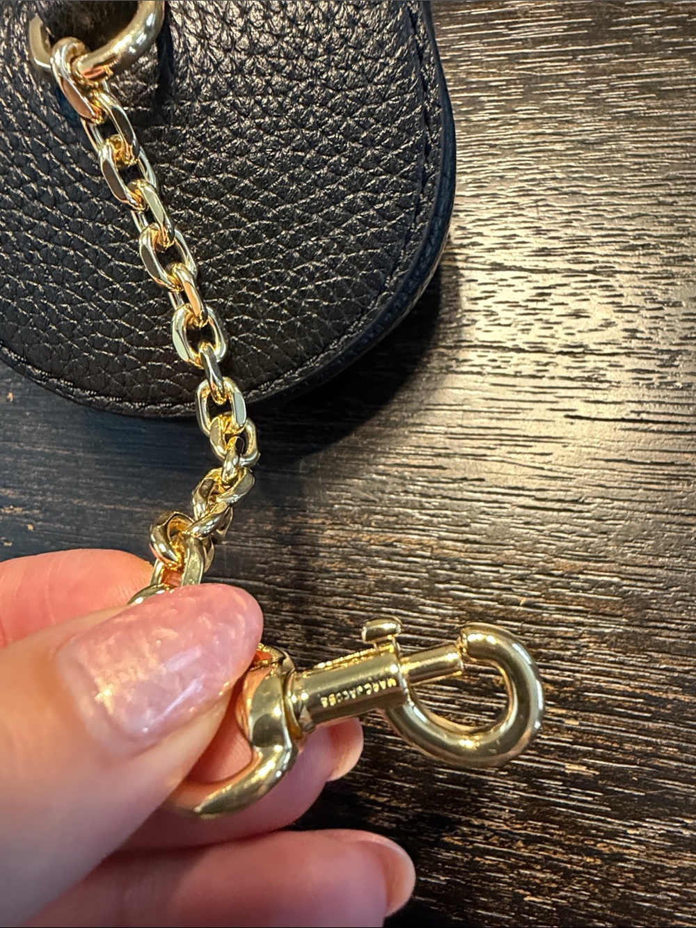 Marc Jacobs Black Pebbled Leather Mini Coin Pouch with Gold Chain - Picture 5 of 5